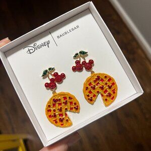 Disney X Baublebar Hidden Mickey Cherry Pie Rhinestone Dangle Earrings NIB